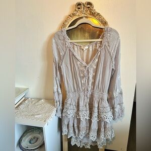 LOVESHACKFANCY GRAY/LILAC POPOVER DRESS SZ S